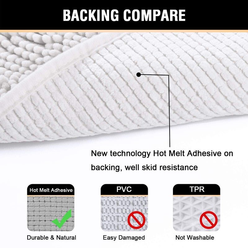 H.VERSAILTEX Pure White Bath Mat Bathroom Rug Bath Rugs for Bathroom Non Slip Bath Mats Extra Thick Chenille Rug 17" x 24" Absorbent Soft Shaggy Washable Dry Fast Plush Rugs for Bathtubs - Image 5